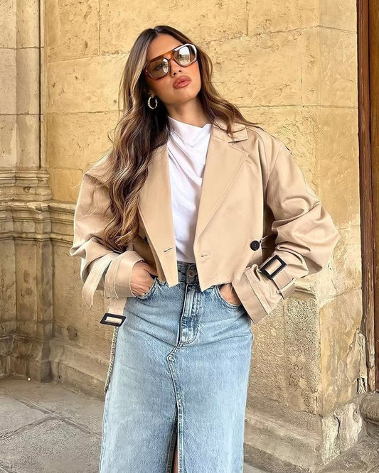 Ayla Cropped Belted Trench Jacket