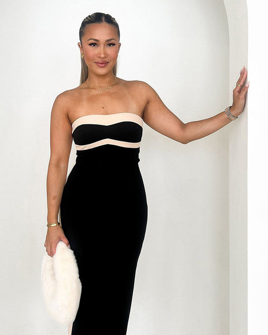 Noir Colorblock Strapless Midi Dress