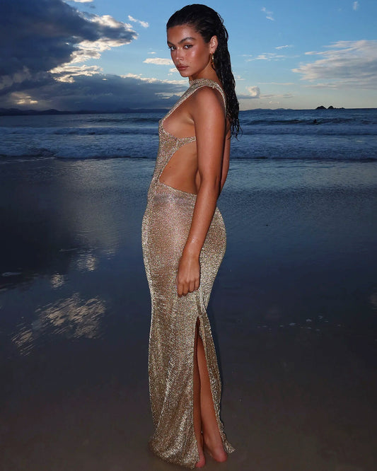 Soleil Glitter Sheer Maxi Dress