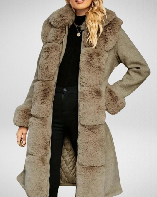 Women’s Wool-Blend Trench Coat with Faux Fur – Quilted Interior – Warm & Elegant
