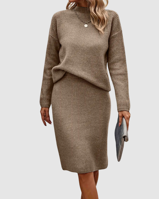 Women’s Knitted Two-Piece Set – High Neck – Elegant Winter Style