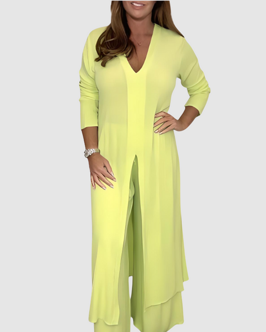 Women’s Co-ord Set – V-Neck Tunic &  Trousers – Elegant Evening Style