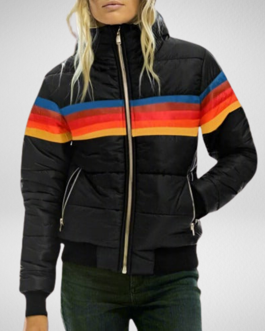 Women’s Quilted Puffer Jacket with Hood & High Collar – Warm & Trendy