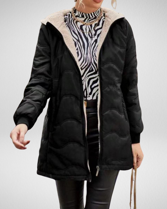 Women’s Quilted Hooded Trench Coat – Fleece-Lined – Slim Fit