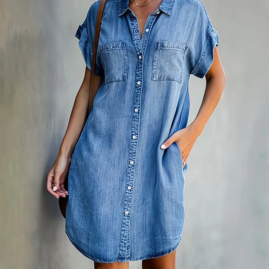 Women’s Casual Denim Shirt Dress - Summer
