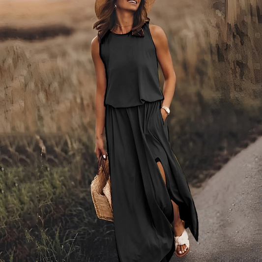 Women’s Sleeveless Maxi Dress – With Side Slit - Summer