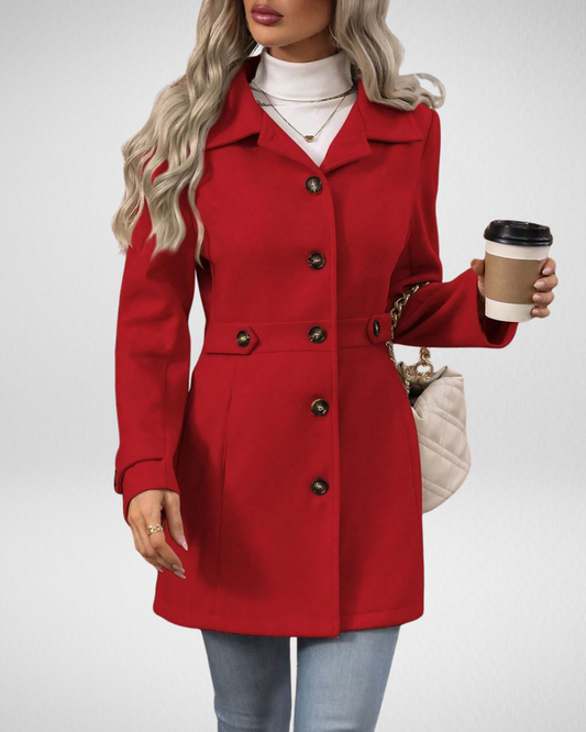 Women’s Wool Coat – Tailored Waist – Slim Fit – Classic Button Front