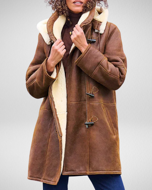 Women’s Shearling Winter Coat – Hooded – Warm Lining