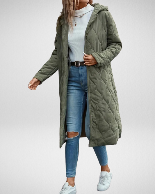 Women’s Quilted Coat – Full Length – Relaxed Fit – Hooded Design