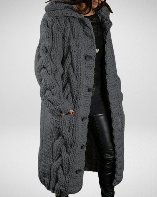 Women’s Chunky Knit Cardigan – Cable Knit – Oversized Fit – Hood & Button Front