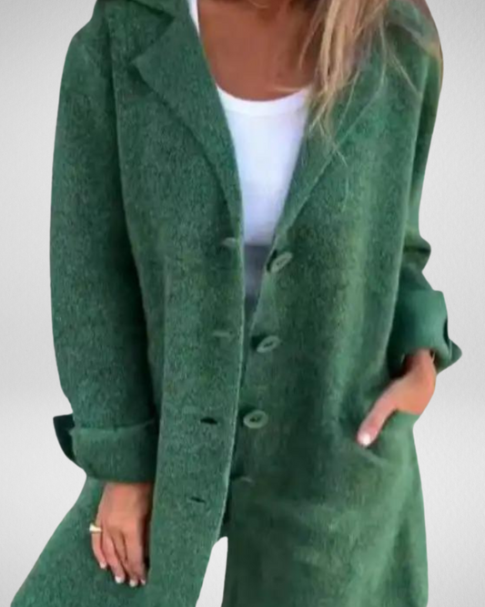 Women’s Wool-Blend Coat – Relaxed Fit – Button Closure – Classic Lapel