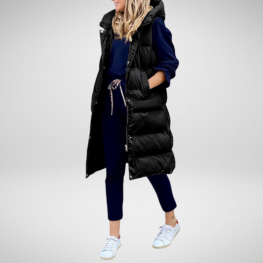 Women’s Long Puffer Vest – Sleeveless Winter Warmth