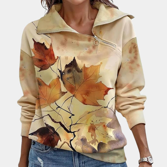 Zip Pullover – Autumn Leaf Print – Casual Fall Style